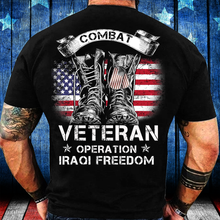 Load image into Gallery viewer, Combat Veteran Iraqi Freedom Military American Flag Gift T-Shirt