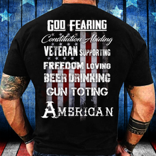 Load image into Gallery viewer, God Fearing Veteran Supporting Freedom Loving T-Shirt