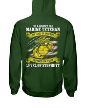 Load image into Gallery viewer, I'm A Grumpy Old Marine Veteran My Level Of Sarcasm Depends On Your Level Of Stupidity T-shirt