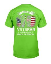 Load image into Gallery viewer, Combat Veteran Iraqi Freedom Military American Flag Gift T-Shirt