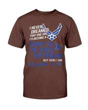 Load image into Gallery viewer, Grumpy Air Force Veteran - But Here I Am Killing It T-Shirt