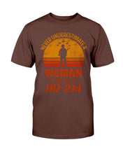 Load image into Gallery viewer, Female Veteran Never Underestimate A Woman With A DD-214 T-Shirt