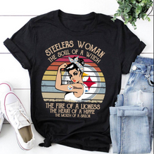 Load image into Gallery viewer, Steelers Woman The Soul Of A Witch The Fire Of A Lioness T-Shirt
