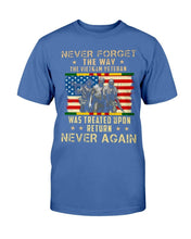 Load image into Gallery viewer, Never Forget The Way The Vietnam Veteran Was Treated Upon Return Never Again T-Shirt
