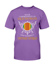 Load image into Gallery viewer, Never Underestimate An Old Woman Who Married A Vietnam Veteran T-Shirt
