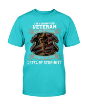 Load image into Gallery viewer, I'm A Grumpy Old Veteran My Level Of Sarcasm Depends On Your Level Of Stupidity T-Shirt
