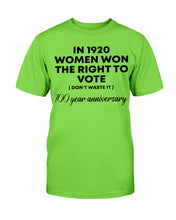 Load image into Gallery viewer, In 1920 Women Won The Right To Vote 100 Year Anniversary T-Shirt
