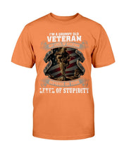 Load image into Gallery viewer, I'm A Grumpy Old Veteran My Level Of Sarcasm Depends On Your Level Of Stupidity T-Shirt
