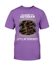 Load image into Gallery viewer, I'm A Grumpy Old Veteran My Level Of Sarcasm Depends On Your Level Of Stupidity T-Shirt
