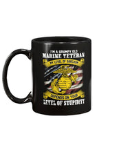 Load image into Gallery viewer, I'm A Grumpy Old Marine Veteran My Level Of Sarcasm Depends On Your Level Of Stupidity  Mug
